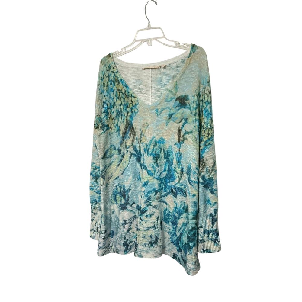 Soft Surroundings Sweater Blue Floral Pullover Tunic Long Sleeve Womens Large - Picture 3 of 8
